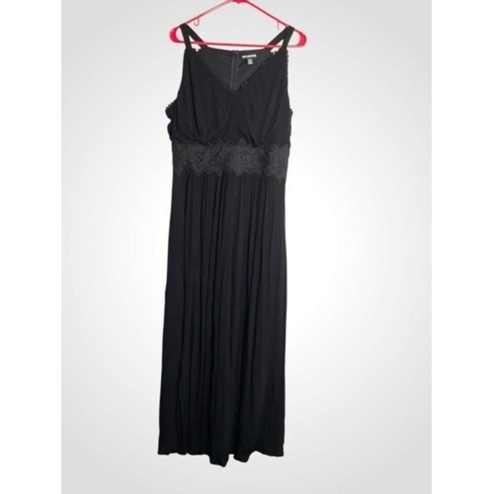 Nina Leonard Black Sleeveless Crochet Waist Fairy Grunge Maxi Dress Women‎ Large
